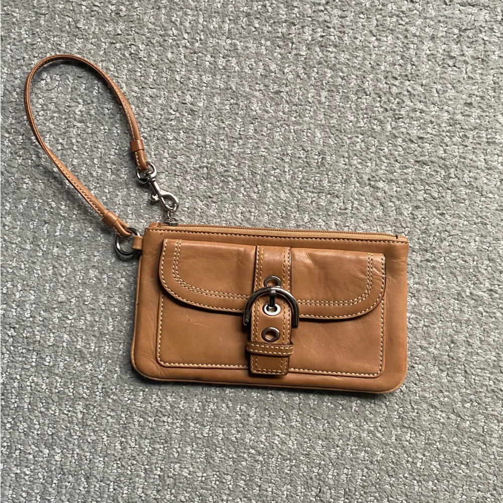 Vintage brown leather Coach wristlet mini bag